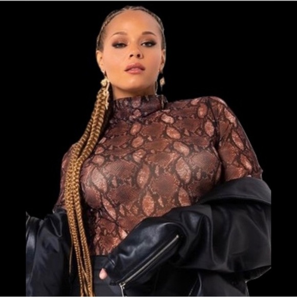 Long Sleeve Bodysuit•Reptile Print• Brown and Black - Picture 3 of 8